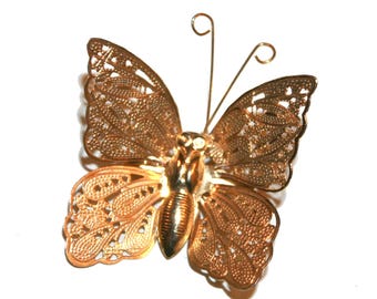 Vintage Gold Butterfly Brooch - unique artsy butterfly jewelry butterfly wonderland collector 70s vintage realistic butterfly