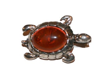 Vintage Sterling Amber Turtle Brooch - turtle pin brooch turtle gift