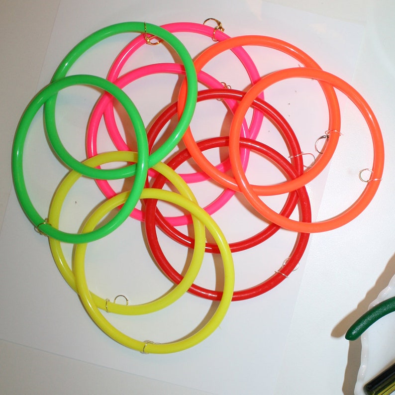 Huge Giant Colorful Hoop Earrings Big Plastic Neon Colorful Etsy