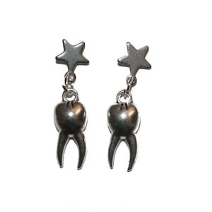 Tooth Star Earrings - teeth tooth earrings hoop earrings silver teeth tooth gift weird odd jewelry unique obscura