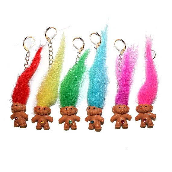 Vintage Funky TROLL DOLL EARRINGS-Fun Miniature Retro Toy Costume Jewelry-YELLOW