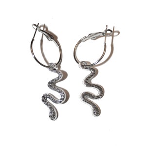 Snake Hoop Earrings - silver serpent earrings snake serpent silver color scales herpetology herpetologist earrings