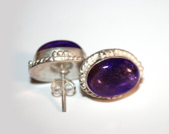 Amethyst and Sterling Silver Earrings - Large