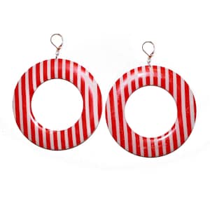 Huge Circus Stripe Earrings - red white striped earrings stripe jewelry circus vintage retro carnival clown