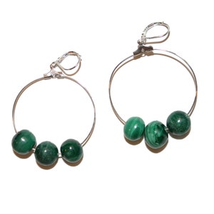 Modern Malachite Hoop Earrings - genuine malachite gemstone earrings mod earrings modern earrings