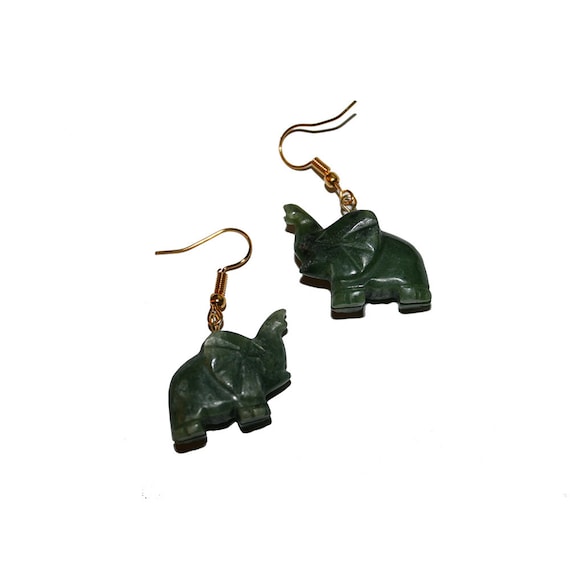 Jade Elephant Earrings Carved Jade Elephant Jewelry Lucky Elephant Chinese Jade Vintage Jade Green Jade Hand Carved Jade