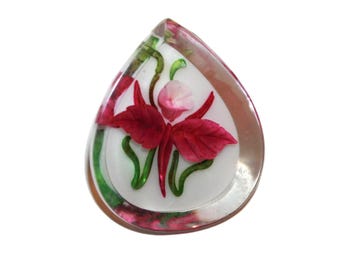 Vintage Lucite Rose Brooch - Clear Reverse Painted Rose Pin Brooch Pink Rose Flower Floral Pin Jewelry Brooch