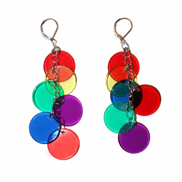 Clown Dot Dangles - colorful clown earrings polka dot earrings dot earrings circle earrings kitsch earrings