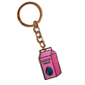 Chaveiro Bom Leite - chaveiro esmaltado caixa de leite rosa design original joias de leite com strass