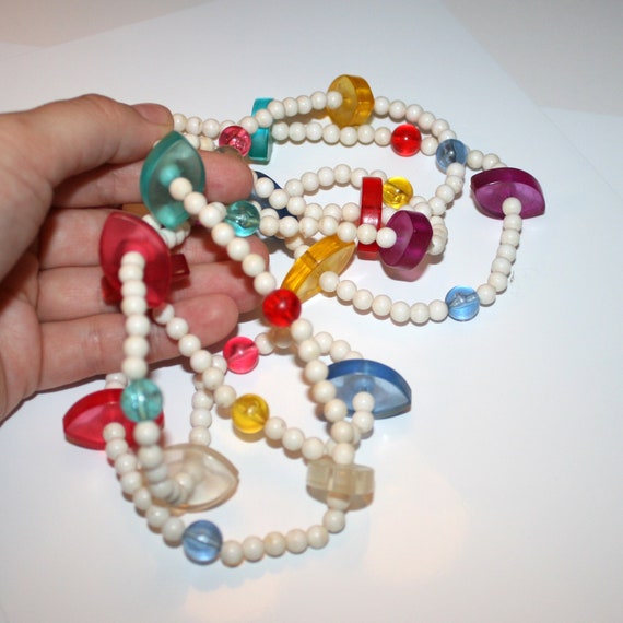 Vintage 80s Rainbow Plastic Beaded Necklace - col… - image 2