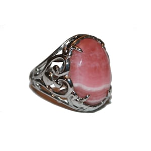 Vintage Sterling and Rhodochrosite Ring - SIZE 6 - big pink ring sterling silver ring