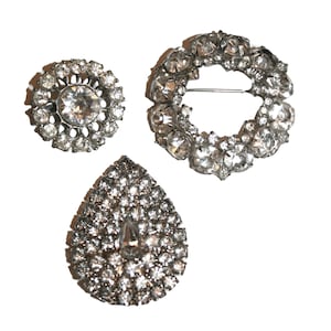 Set of 3 Vintage Rhinestone Brooches - Vintage art deco resin and rhinestone jewelry silver pin brooch collectible unique antique