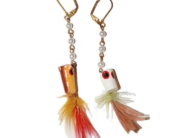 Vintage Fishing Lure Earrings - Vintage Hand Painted Upcycled Fishing Fish Lure Jewelry