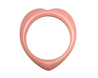 Vintage Acrylic Baby Pink Heart Bangle - Made In Japan - Kawaii Acrylic Jewelry Valentines Love Pastel Pink Plastic Bracelet Heart Shaped