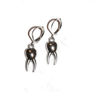 Tooth Earrings - teeth tooth earrings hoop earrings silver teeth tooth gift weird odd jewelry unique obscura