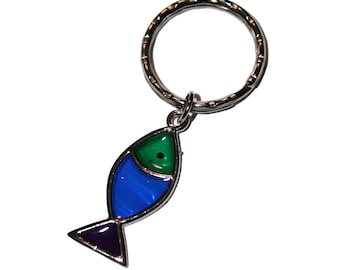 90s Vintage Stained Glass Fish Keychain - keychain collectible key chain 90s fashion cute dead stock vintage 1990s keychains