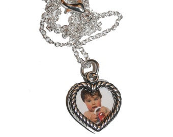 Collar con marco de corazón de plata esterlina vintage: collar con medallón de foto portátil con marco pequeño