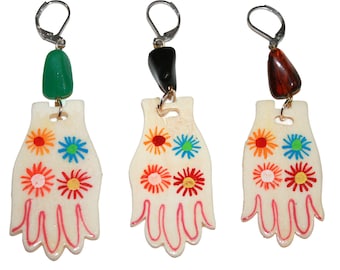 70s Groovy Hand Earrings - vintage 1970s big hand earrings retro psychedelic milagros hand hamsa protective amulet