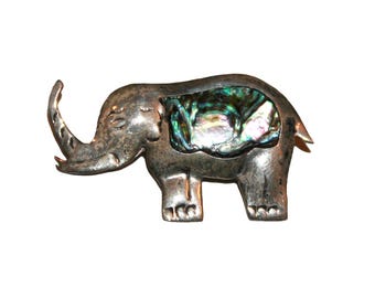 Vintage Sterling and MOP Elephant Brooch - lucky elephant gift pin brooch costume