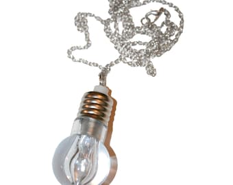 Light Up Lightbulb Necklace - actually works - light bulb electrician rave necklace - handmade