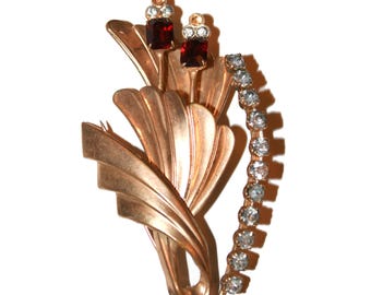 Vintage Gold Deco Flower Brooch - large brooch pin antique vintage art deco floral rhinestone costume