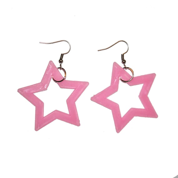 90s Glow in the Dark Star Earrings 80s 90s Colorful Star Rockstar Punk Earrings Vintage Retro Plastic Kawaii Star Shape Earrings Punky Etsy