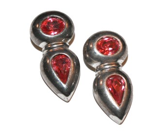 Vintage 80s Pink and Silver Earrings - costume jewelry vintage unique teardrop