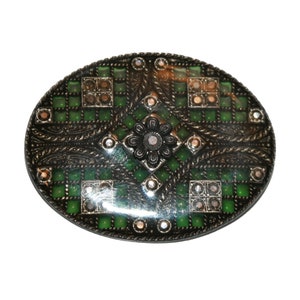 Vintage Stained Glass Style Brooch - Marcasite enamel unique vintage micro mosaic stained glass