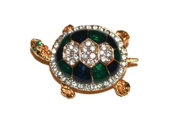 Vintage Green Enamel Costume Turtle Brooch - gold tone turtle pin enamel diamond costume brooch