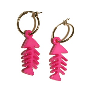 Fishbone Hoop Earrings - cute fishbone colorful charm earrings hoop earrings dead fish charm earrings