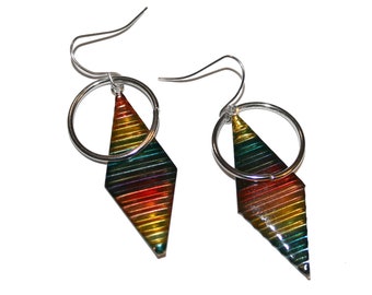 Vintage Rainbow Hoop Earrings - vintage rainbow and silver hoop earrings 70s earrings funky disco jewelry vintage party pride