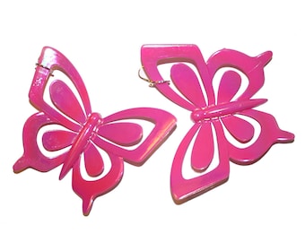 Huge Butterfly Earrings - Pearly Iridescent butterfly earrings huge earrings big earrings colorful rainbow butterflies large earrings