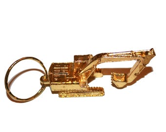 Bulldozer Excavator Keychain - construction contractor gift gold keychain