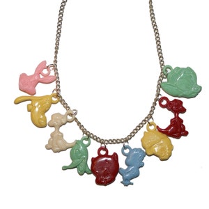 Colar com pingente de celulóide de desenho animado - colar com pingente kitsch vintage cracker jack encantos celulóide vintage sino charme pulseira colecionável