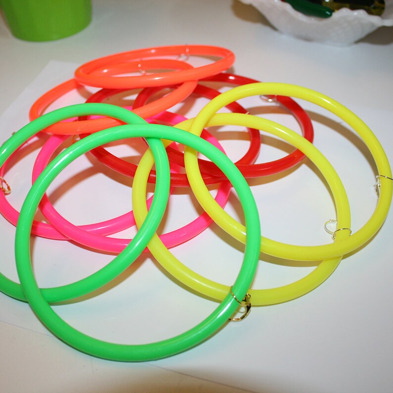 Huge Giant Colorful Hoop Earrings Big Plastic Neon Colorful Etsy