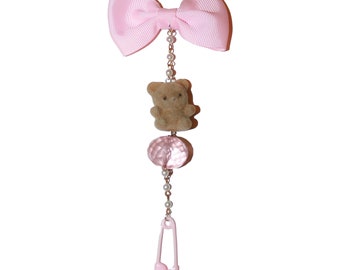 One of a Kind Teddy Bear Bow Barrette - cute baby girl kawaii earring pink bow earring