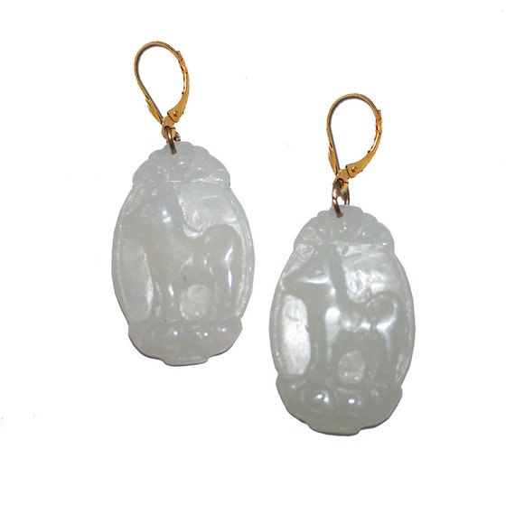Year of the Ox - Jade Chinese Zodiac Animal Earrings - Carved Jade Jewelry Chinese Jade Green Jade Hand Carved Jade year of the dog rat ram