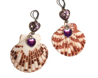 Gem Heart Mermaid Earrings - Seashell mermaid earrings large earrings ocean jewelry