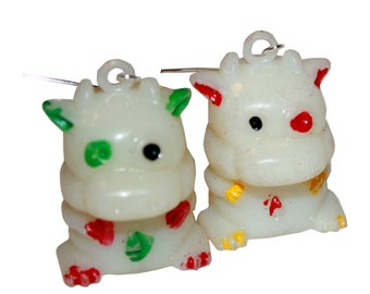 Funny Animal Friend Earrings - vintage hand painted cat cow seal elephant pig earrings