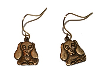 Vintage Puppy Dog Earrings - Vintage sad dog crying dog hound dog earrings moveable head kitschy cute vintage gold silver dog lover gift