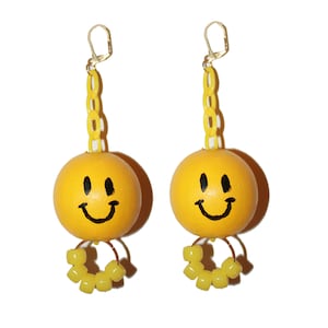 Big Hand Painted Smiley Face Earrings - smiley face happy face 90s earrings hand painted unique earrings