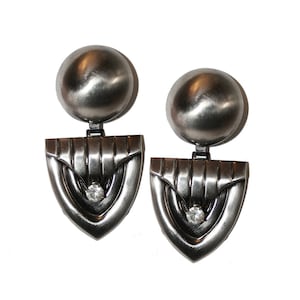 Large Vintage 80s Earrings - Silver earrings modern style unique vintage large costume jewelry drag club kid