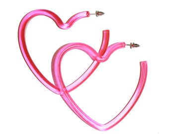 Aros de corazón de neón vintage Y2K: pendientes de aro de corazón grande Y2K para niña, de principios de la década de 2000, de stock muerto.