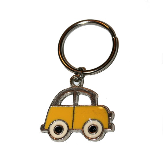 90s Vintage Enamel Buggy Car Keychain - retro key… - image 3