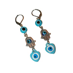Turkish Evil Eye Amulet Protection Earrings - Hamsa hand Nazar Boncuk charm ward off evil earrings Turkey amulet earrings evil eye earring