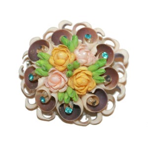 Antique 40s Seashell Brooch - floral brooch seashell ocean 40s 50s antique pin