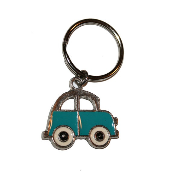 90s Vintage Enamel Buggy Car Keychain - retro key… - image 2
