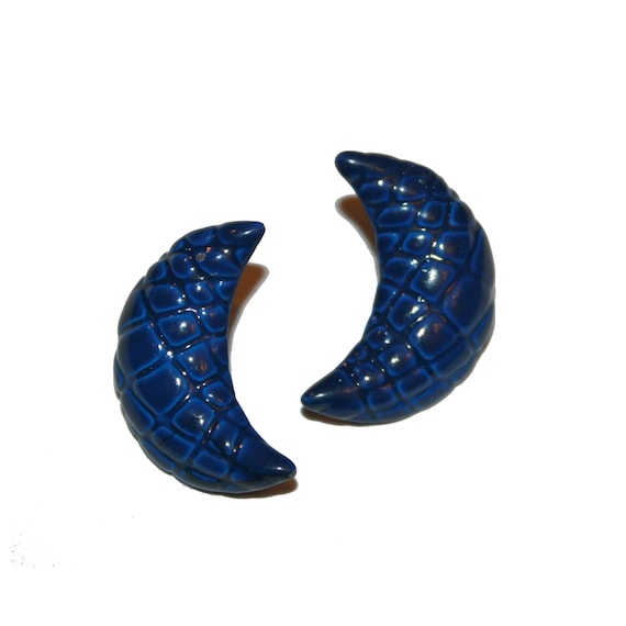 Vintage 90's Textured Blue Moon Earrings - Moon e… - image 1