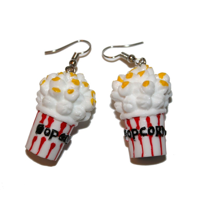 Super Kitsch Popcorn Earrings vintage kitsch popcorn movies drive in movies earrings junk food kawaii mini food earrings movie date