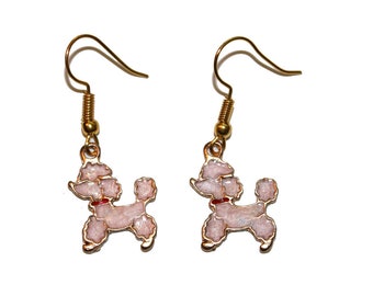 Pastel Enamel Poodle Earrings - pastel pink pastel blue enamel poodle earrings groomer grooming enamel pin 50s vintage retro kitsch